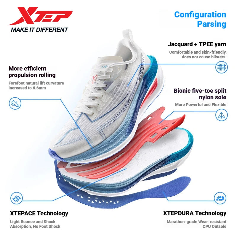 Xtep One Piece Modeling 5.0 Impact-Resistant Male‘s Combat Lightweight Quick-Drying Marathon Running Sneakers 874219110036