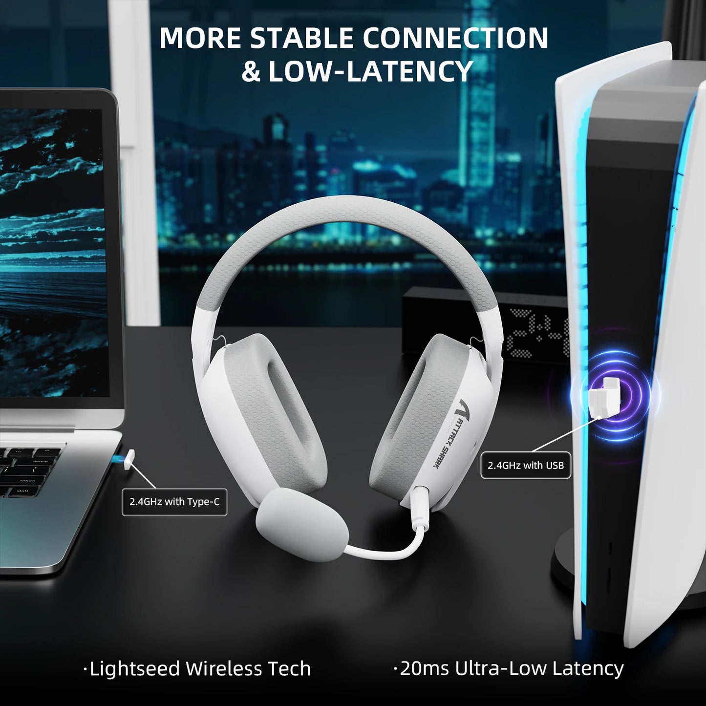 ATTACK SHARK L80PRO Auscultadores Gaming 3 em 1 – Auscultadores Bluetooth sem fios de baixa latência com microfone duplo, som Hi-Fi 40mm e ligação estável para gaming