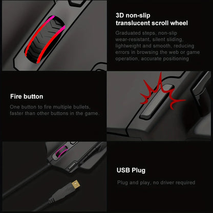 E-YOOSO X-41PRO kabelgebundene Maus, große Gaming-Maus mit RGB-Hintergrundbeleuchtung, 11 programmierbaren Seitentasten, Unterstützung für Computer, PC, Laptop und Mac