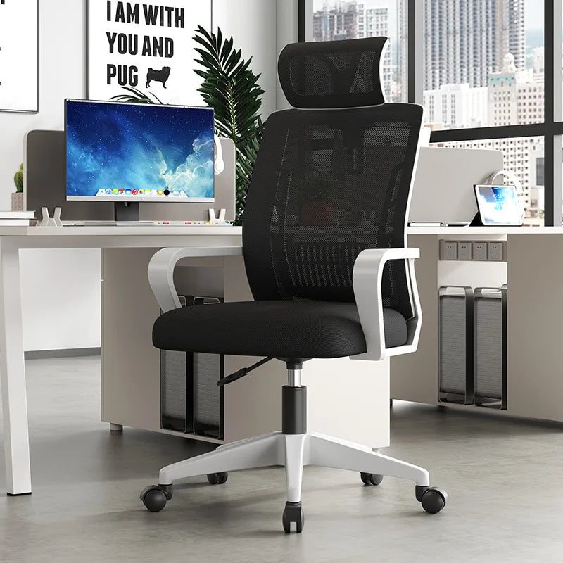 Silla ergonómica para oficina en casa con respaldo: elevable, giratoria, soporte lumbar, reposacabezas, silla gaming