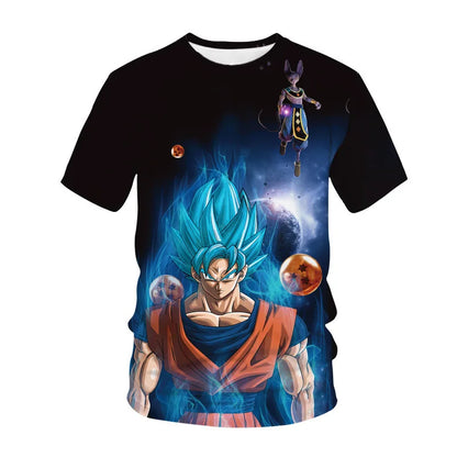 Vintage Dragon Ball Super Goku Super Saiyan Blue Beerus Dragon Balls Cosmic Galaxy 3D Print T-Shirt 2026 Summer Unisex Oversized