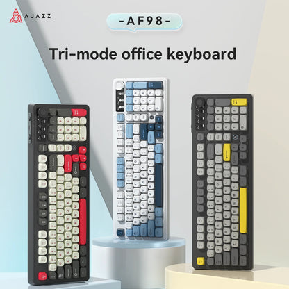 Teclado AJAZZ AF98 com/sem fios, sensação mecânica, para escritório, bateria de longa duração, três modos, iluminação mista RGB, teclas em ABS, ergonómico