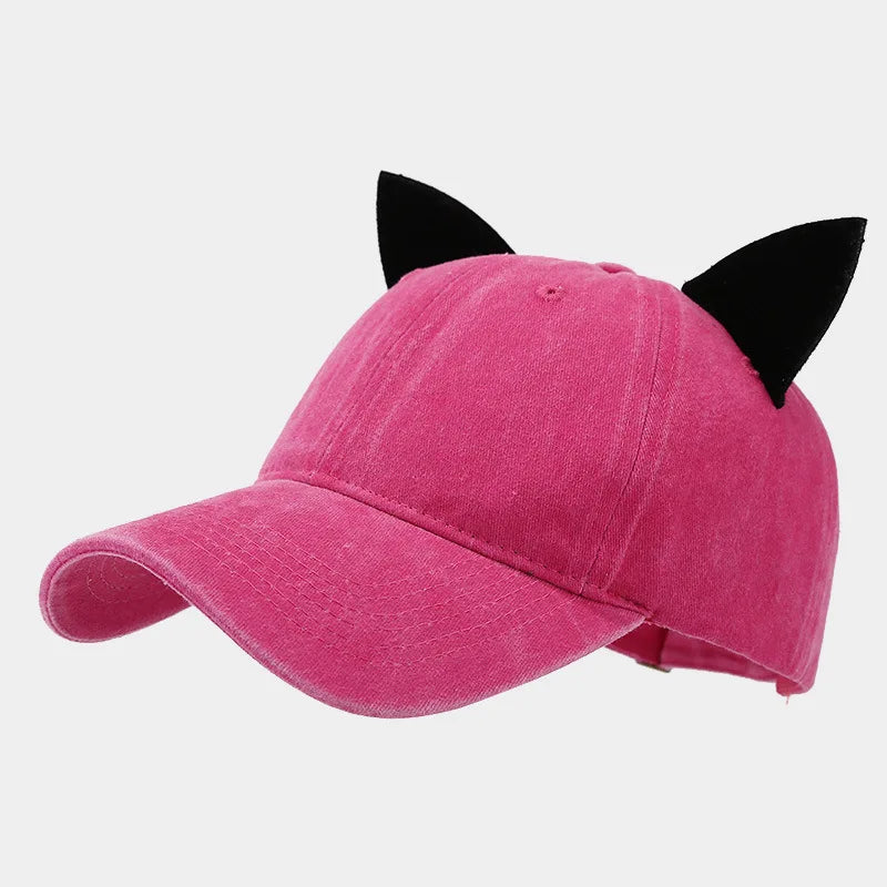 Cute cat ears baseball cap women summer soft top caps student couple personalized hat men hip hop streetwear