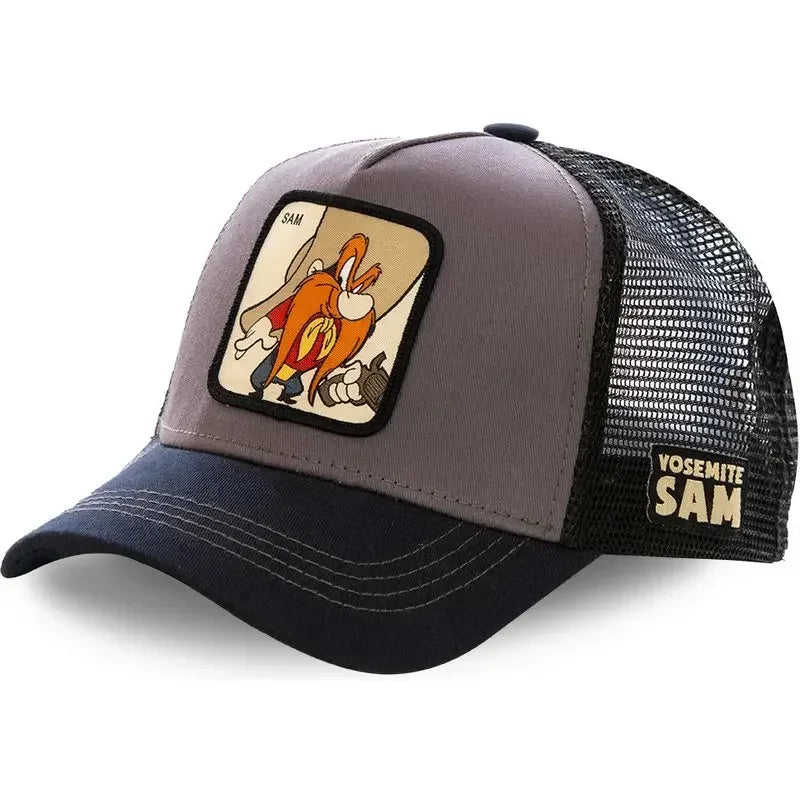 Unisex Anime Cartoon Cap Embroidered Patch Draw Baseball Cap Male Female Trucker Hat Mesh Hats Sun Hat