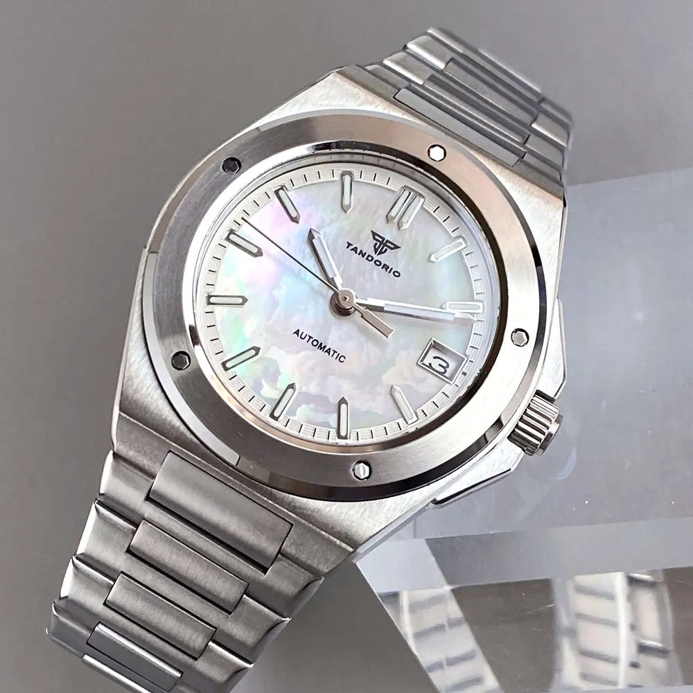 Tandorio 200M Diving 40mm Black White Shell Dial Lume NH35Automatic Men Watch Sapphire Glass Stainless Steel Bracelet 2025