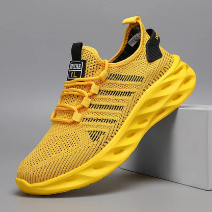 Unisex sneakers voor heren en dames, comfortabele ademende sportschoenen voor koppels, hardloop-, tennis- en wandelsneakers, maat 37-47, geel