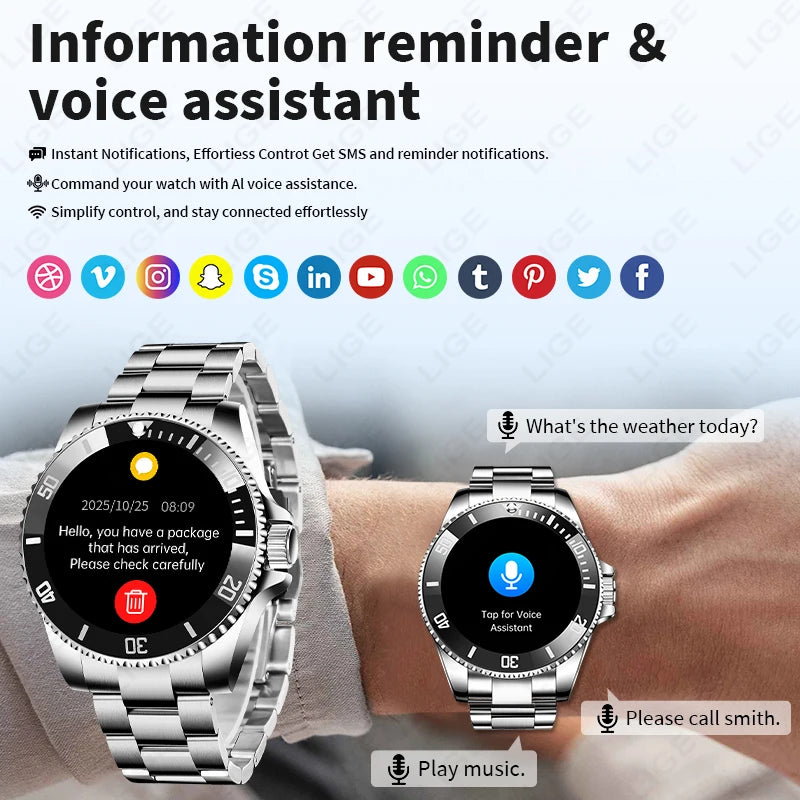 LIGE 2026 Business Smart Watch Men IP68 Waterproof Bluetooth call Sport Men Watches 1.27"HD Screen Health Monitor New Smartwatch