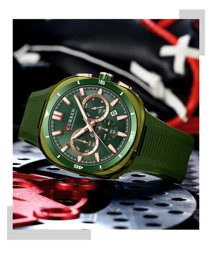 CURREN herenhorloge – Nieuw luxe quartzmodel, siliconen band, sportieve stijl, multifunctioneel, waterdicht, verlicht, met datumweergave en chronograaf.
