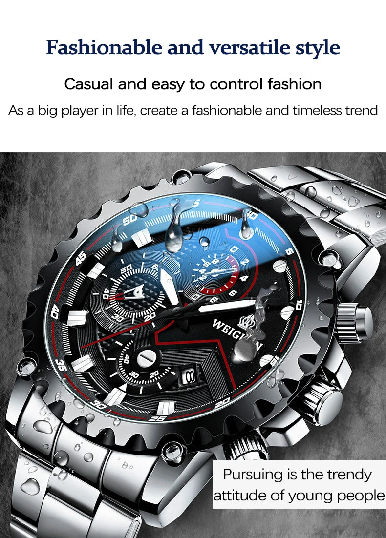 Men's Watch Black Warrior Authentic Trendy Stainless Steel Waterproof Luminous Calendar Male Fashion Quartz Clock Watches Gift