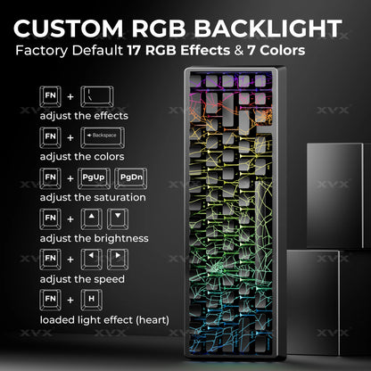 Teclado XVX Spider Web M67 JadeStone com Teclas IMD-Tech, Ligação Tri-Mode e Retroiluminação RGB Personalizada 60%