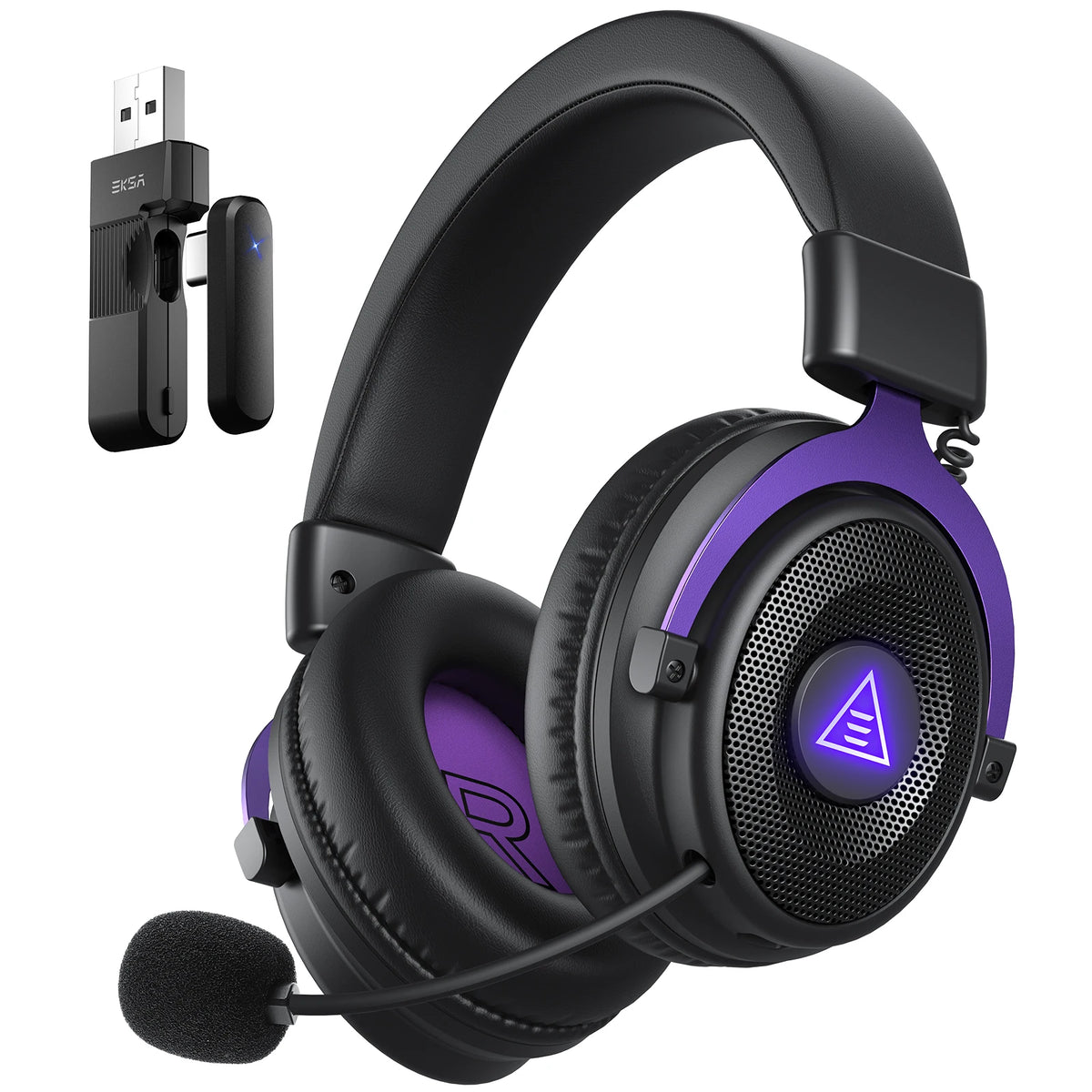 OneOdio EKSA E900 WT, casque de jeu sans fil 2,4 GHz, casque Bluetooth à trois modes, casque supra-auriculaire pour joueurs avec microphone et éclairage RGB, compatible PC, PS4, PS5, autonomie de 80 heures.