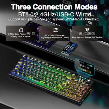 AULA F98Pro V3 Mechanical Keyboard 3-mode Wireless Bluetooth Hot-swap E-sports Customized Transparent Keycaps RGB Game Keyboards