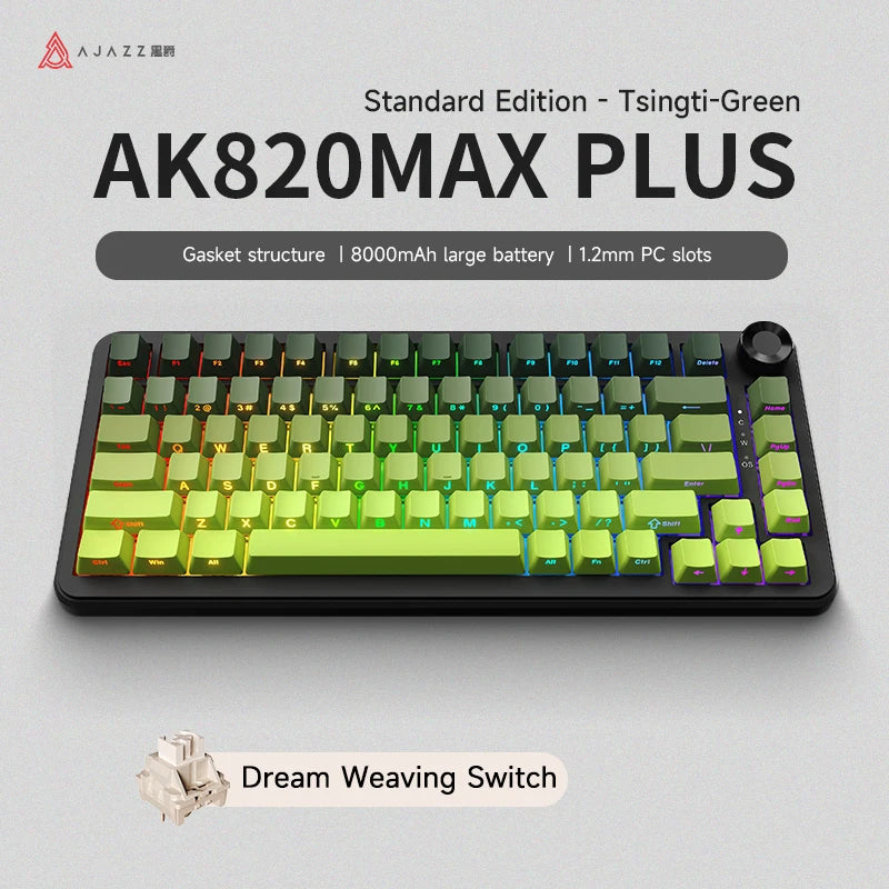 AJAZZ AK820 MAX PLUS Tri-mode TFT Screen Gaming Keyboard 8000mAH dual system hot swap FR4/PC Plate Volume Knob