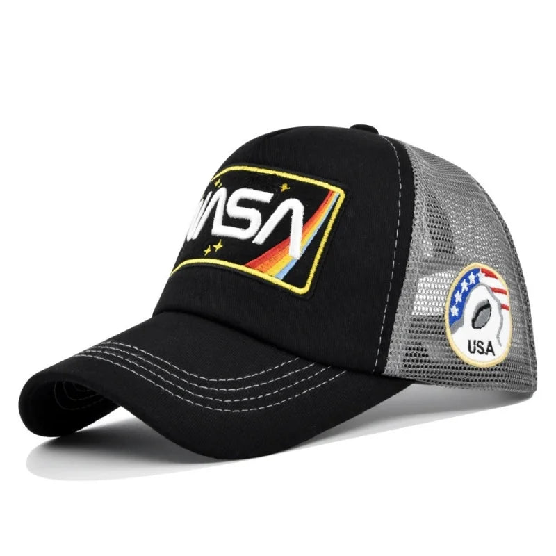 New 3D premium NASA embroidered baseball cap, summer color blocked mesh cap, men's and women's outdoor casual duckbill cap