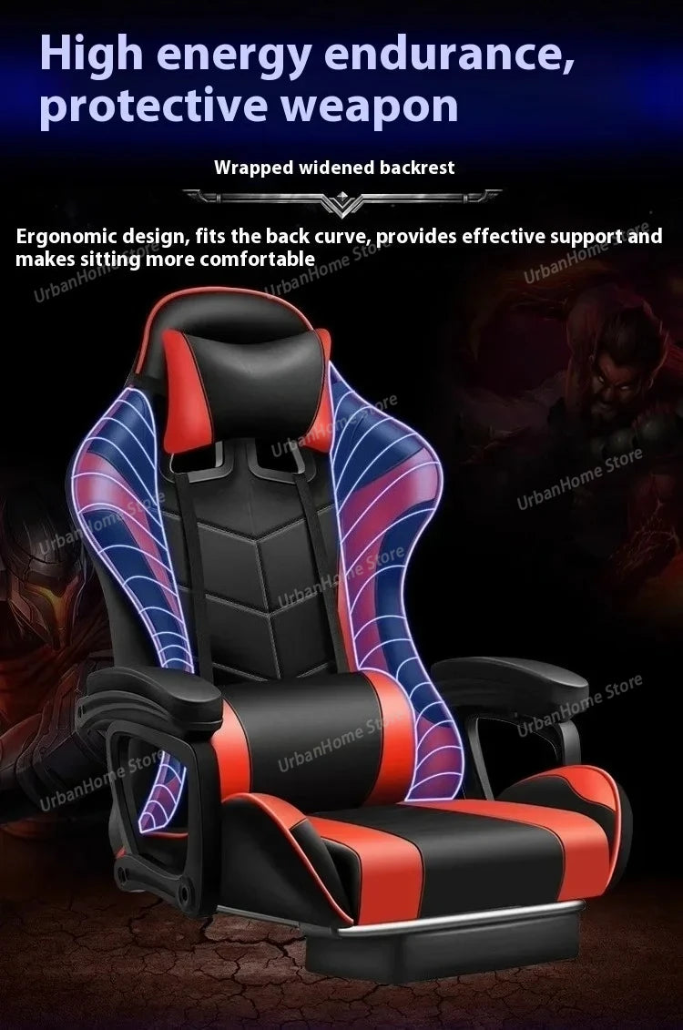 Ergonomic Gaming Chair with Reclining Backrest, Leather Computer Chair, Comfortable Swivel Office Gaming Chair with Adjustable Height & Armrests
