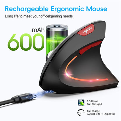 Dual Mode Vertical Mouse Wireless Bluetooth Ergonomic Mouse, Rechargeable Silent 2.4G Gaming Mouse with 2400 DPI for PC & Laptop