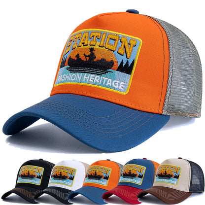 Șapcă de pescuit de vară, din plasă respirabilă, tip „trucker”, pentru bărbați și femei, cu design brodat în stil pescăresc, șapcă „snapback”, pentru pescuit în aer liber