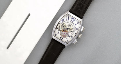 CASENO Top Luxury Brand Men's Fully Automatic Mechanical Tourbillon Watch Calendar Night Glow Tonneau Skeleton Watch -577G