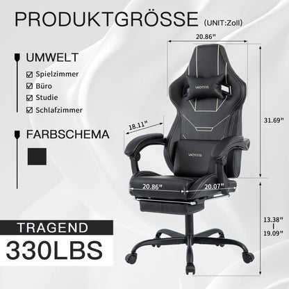 WOTSTA Ergonomic Gaming Chair with Footrest, Racing Computer Chair, Adjustable Height Office Chair with Armrests, Comfortable Leather Gaming Seat