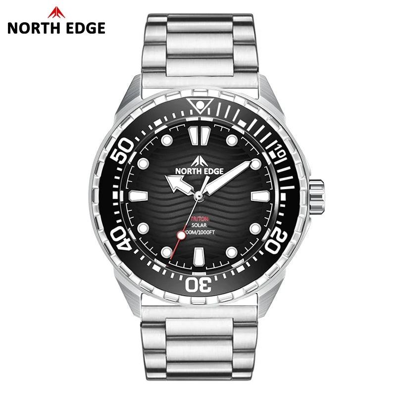 NORTH EDGE 2025 NEW+ TRITON-TI Titanium Solar-Powered Diving Watch Luxury Quartz Watches for Men 300M Waterproof 180+ Day Power