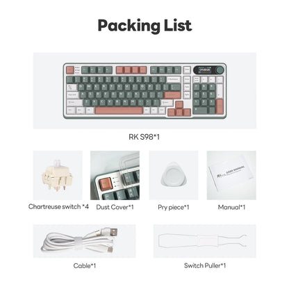 RK S98 ROYAL KLUDGE Top Mount Mechanical Keyboard TFT Screen Knob 96% RGB Backlit Tri-mode Wireless Gaming Keyboard PBT Keycaps