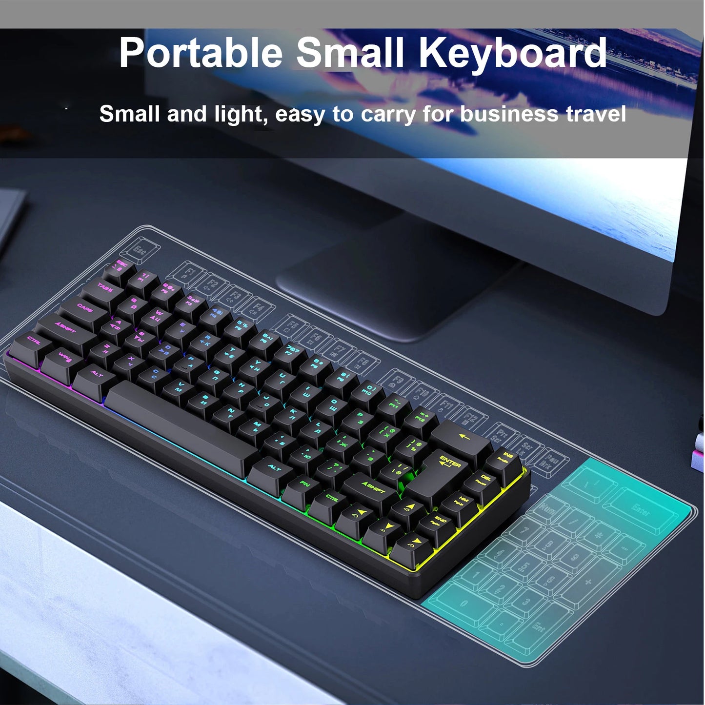 Teclado Mecânico Gaming Russo-Inglês de 68 Teclas, Teclado Bilingue com Retroiluminação RGB para Gaming