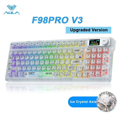 AULA F98Pro V3 Mechanical Keyboard 3-mode Wireless Bluetooth Hot-swap E-sports Customized Transparent Keycaps RGB Game Keyboards