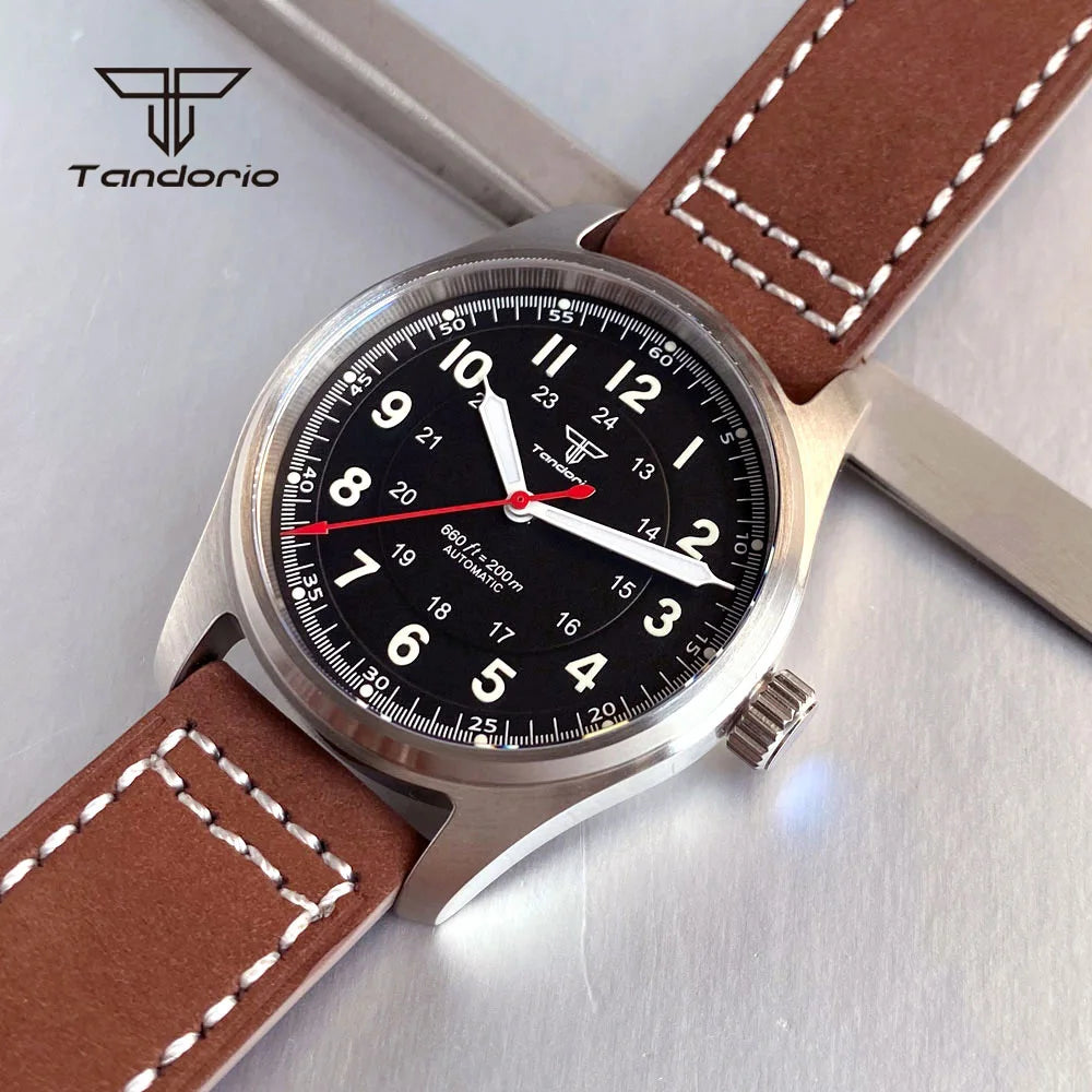 Tandorio Dive 39mm Pilot Men's Stainless Steel Automatic Watch Japan NH35/Miyota 8215/PT5000 AR Sapphire Glass 20BAR Luminous