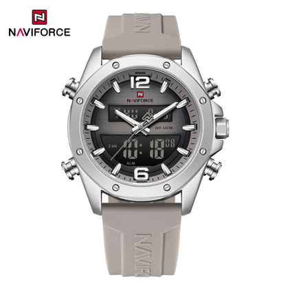 NAVIFORCE Men Quartz LCD Dual Display Watch With Silicone Strap 3ATM Waterproof Shockproof Night Light Round Case Sport Casual
