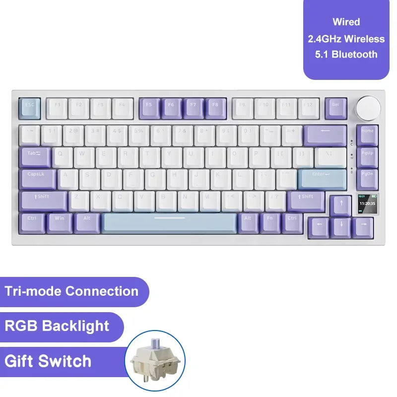 AJAZZ AK820 Wired Mechanical Keyboard Full-Key Hot-Swap Keyboard with Removable USB Port, White & Ice Blue Backlit Gaming Keyboard for PC