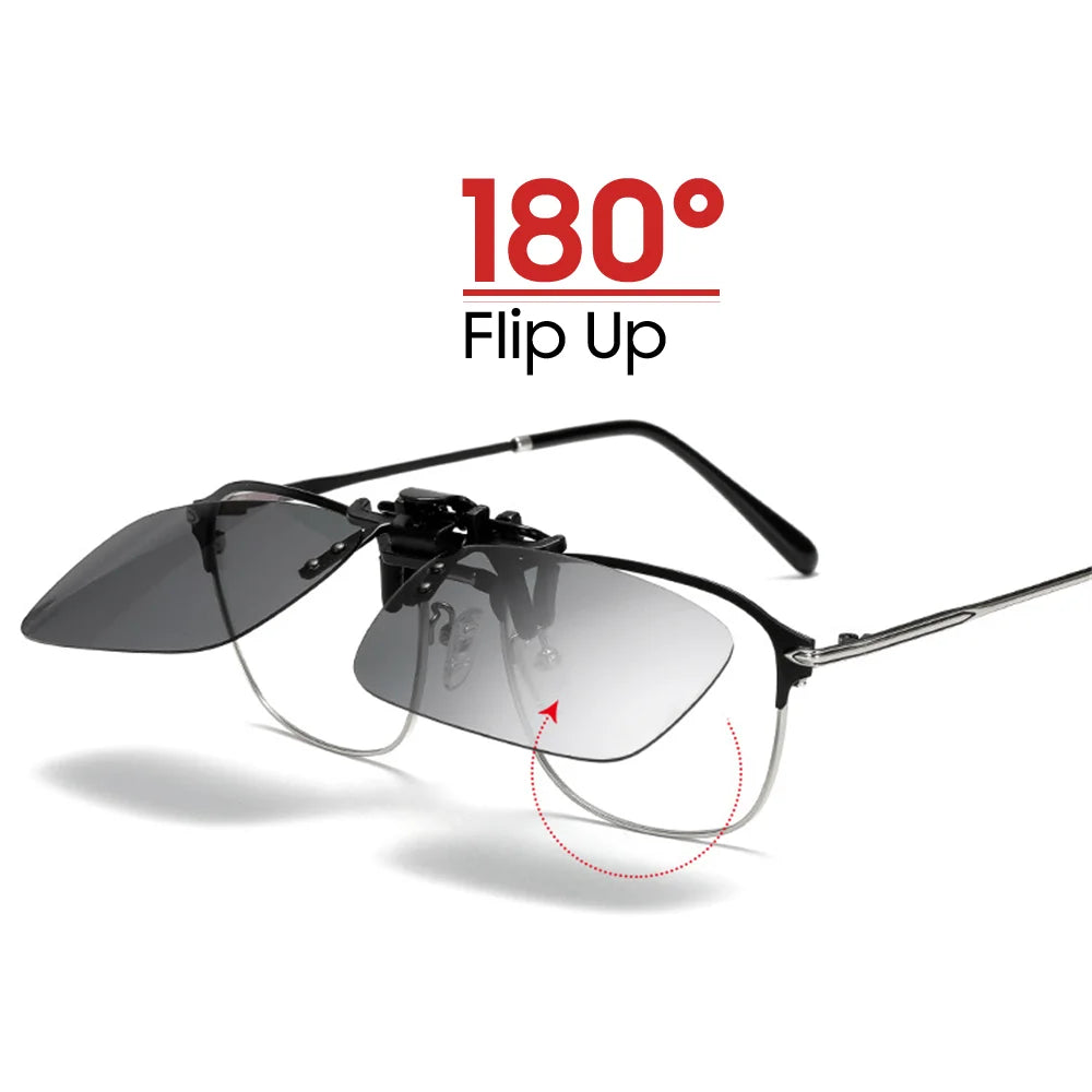 Classic Square Flip Up Clip On Sunglasses Men Polarized Night Vision Driving UV400 Women Photochromic Sun Glasses Clips