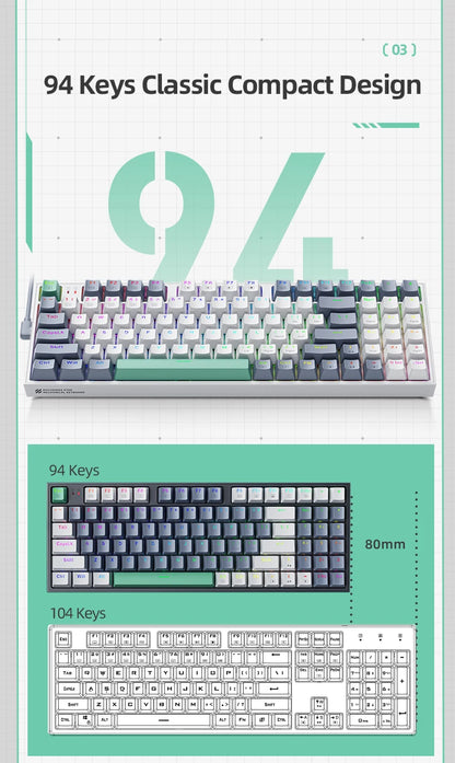 MACHENIKE K500-B94 Mechanical Keyboard Wired Gaming Keyboard, 94-Key Hot Swappable RGB Mechanical Keyboard with PBT Keycaps, Compact 90% Gaming Keyboard for PC & Laptop