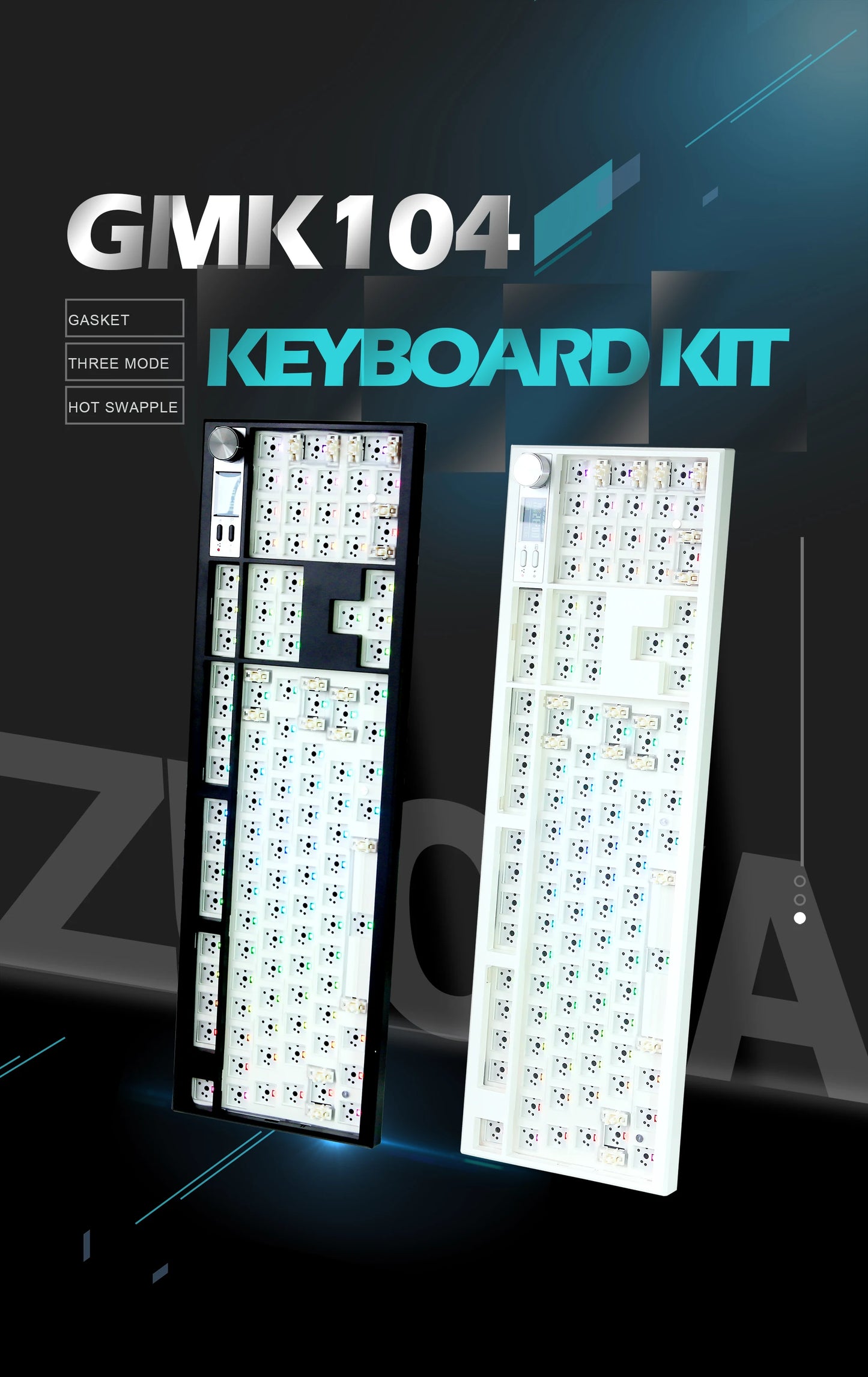 GMK104 Kit de Teclado Mecânico Gaming Tri-Mode Hot-Swap com Retroiluminação, Estrutura Gasket, VIA e Ecrã