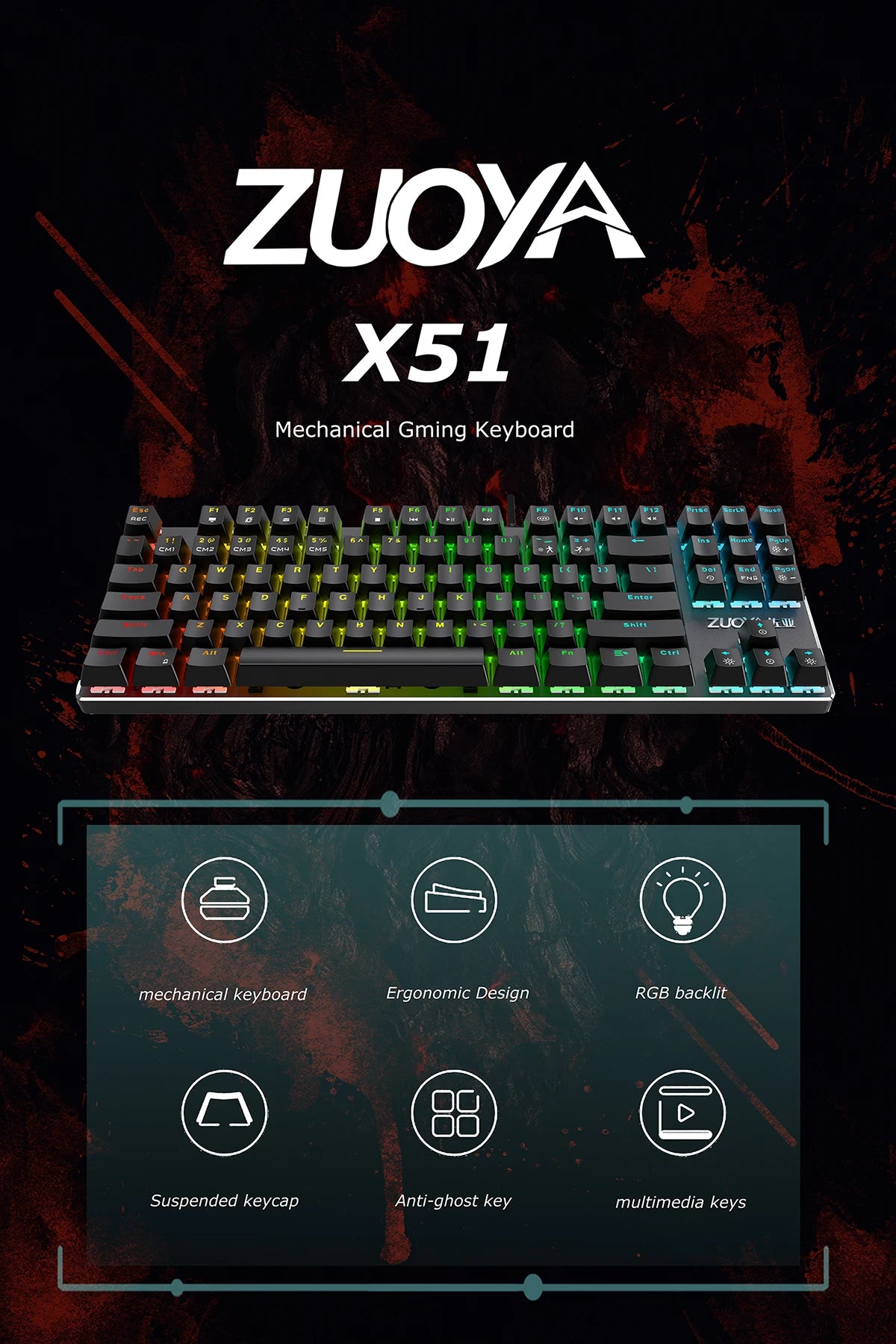Mechanical Keyboard Wired Gaming Keyboard RGB Mix Backlit 87 104 Anti-ghosting Blue Red Switch For Game Laptop PC Russian US