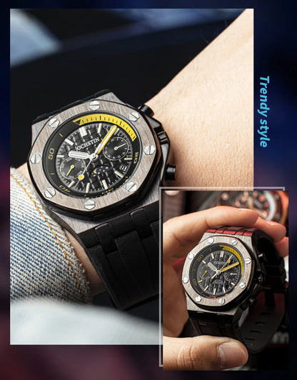 OCHSTIN Automatic Men Watches Luxury Designer Octagon Bezel Mechanical Date Day Night Dial Luminous Male Trendy Sport Wristwatch