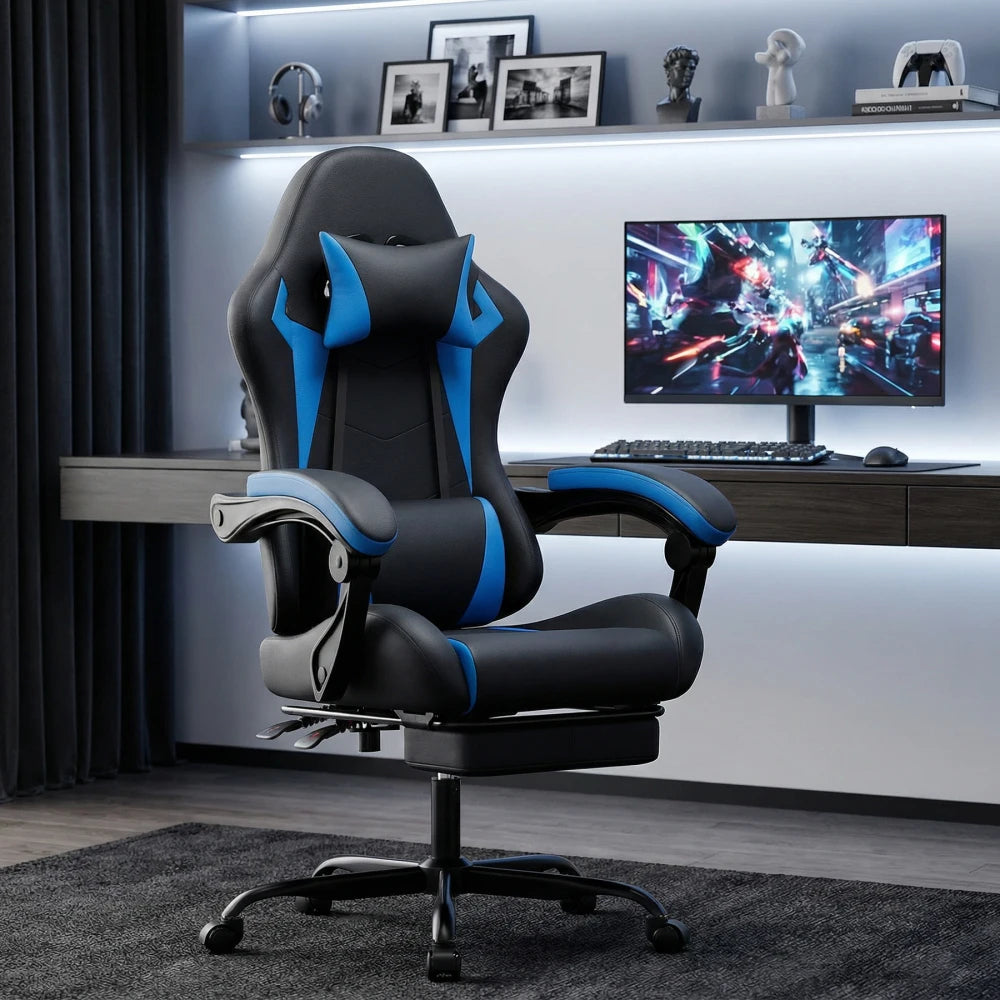 Gaming Chair Ergonomic Gaming Chair with Waist Cushion and Headrest, Office Chair Height Adjustable, Chair for Adult Girls Boy