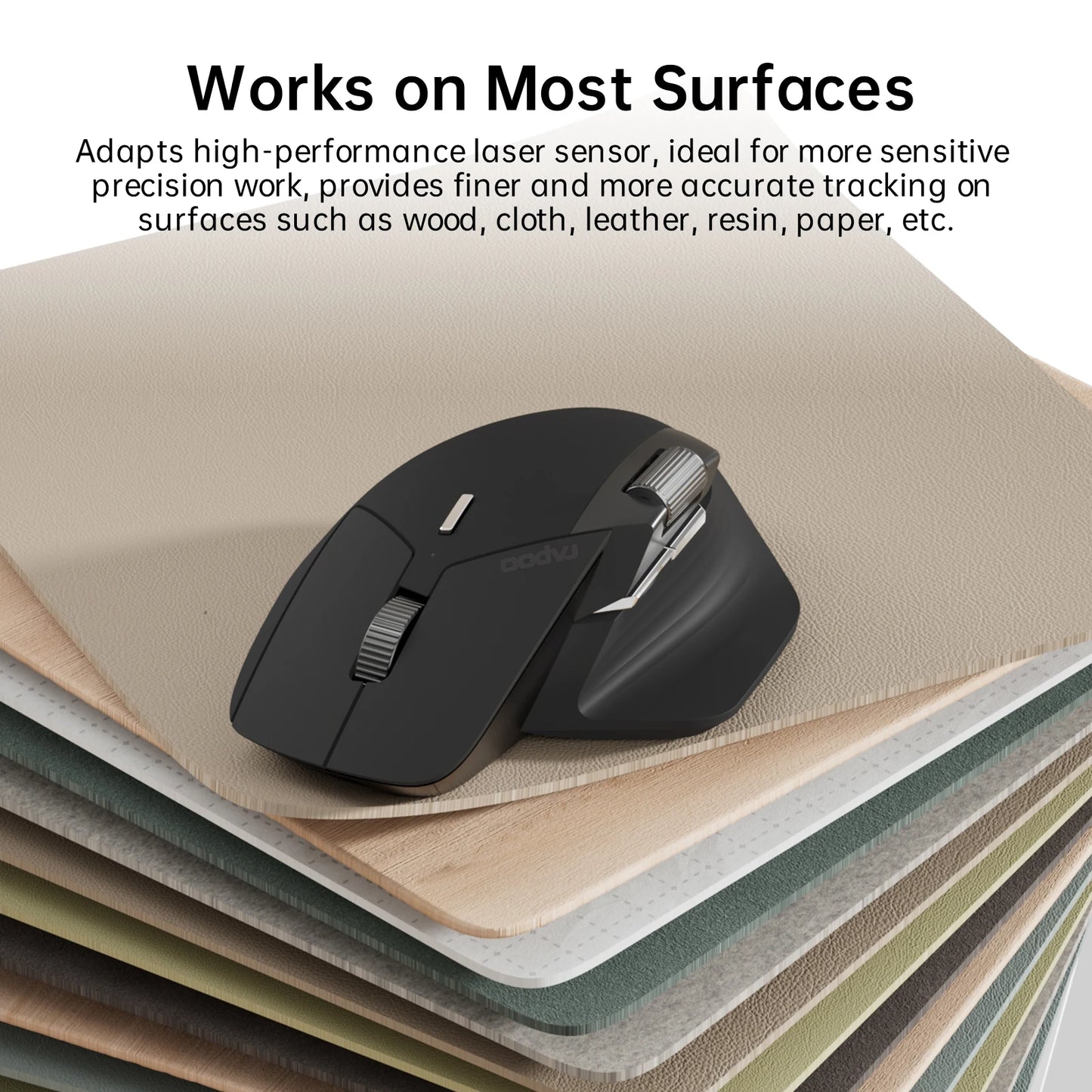 Rapoo MT760 Rechargeable Multi-Device Bluetooth Wireless Mouse, 4000 DPI Ergonomic Wireless Mouse with Tri-Mode Connection for Up to 4 Devices