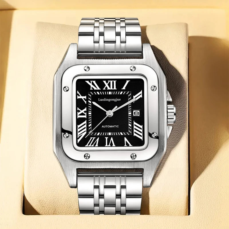 High-End Business Series Men's Watches, Fully Automatic Mechanical Watches, Skeleton Design, Butterfly Clasp Stainless Steel Strap, High-End Luxury Small Square Men's Watches, Fashionable Business Casual Multifunctional Men's