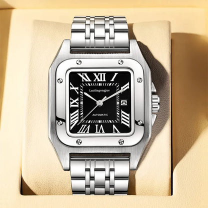 High-End Business Series Men's Watches, Fully Automatic Mechanical Watches, Skeleton Design, Butterfly Clasp Stainless Steel Strap, High-End Luxury Small Square Men's Watches, Fashionable Business Casual Multifunctional Men's