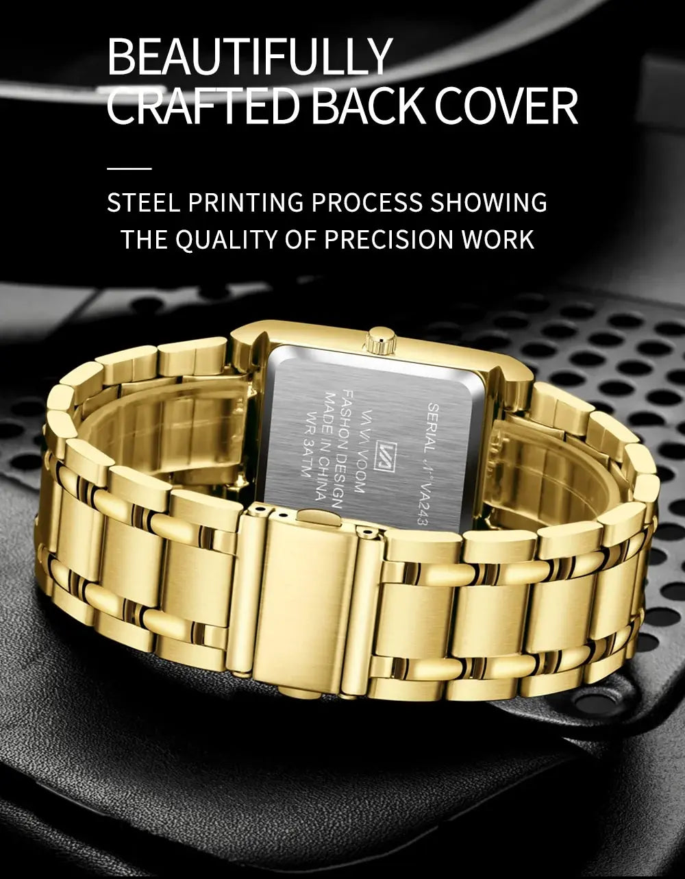 Men Business Watch Simple Design Luxury Fashion Rectangular Black Gold Stainless Steel Calendar Waterproof Quartz Men's Watches