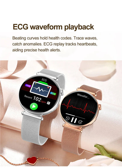 New 1.32inch Smart Watch For Women Health ECG Health Lady Watches Full Touch Screen Call Custom Dial Diamond Strap Smartwatch