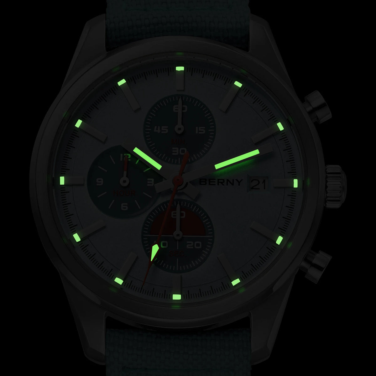 BERNY Chronograph Watch for Men/Women 37mm Dial Woven Fabric Sapphire AR Coated 5ATM Fashion Sport Calendar 316L Couple Watch