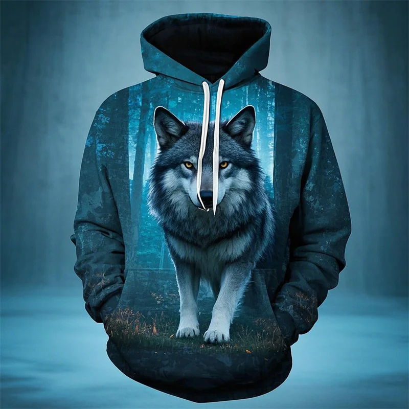 Vintage Men's Hoodie 3D Printed Wolf Tops Fashion Animal Graphics Long Sleeve Hoodie Men's 2025 Oversized Streetwear Unisex Tops