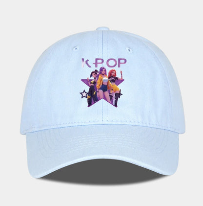 K-POP Cartoon Girl Group Star Print Soft-Peak Baseball Cap - Unisex Casual Retro Adjustable Dad Cap - Y2K Sun Hat