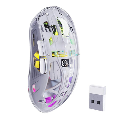 A2 przezroczysta bezprzewodowa mysz gamingowa, BT 5.0/2.4G, ładowalna mysz RGB do PC z ekranem cyfrowym, PixArt 3212, 5 regulowanych poziomów DPI