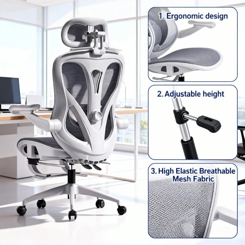Chaise ergonomique réglable et confortable, chaise d'ordinateur, chaise de bureau, chaise de gamer, pour une utilisation sédentaire sans fatigue, avec dossier et appui-tête.