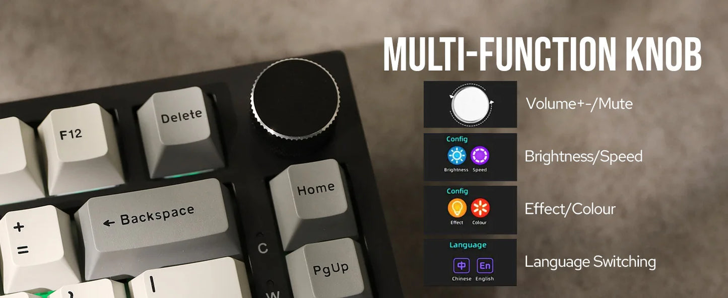 Teclado mecânico Ajazz AK820 Pro 75% com montagem gasket, Bluetooth 5.1/2.4G sem fios/com fios e ecrã TFT para Mac/Win