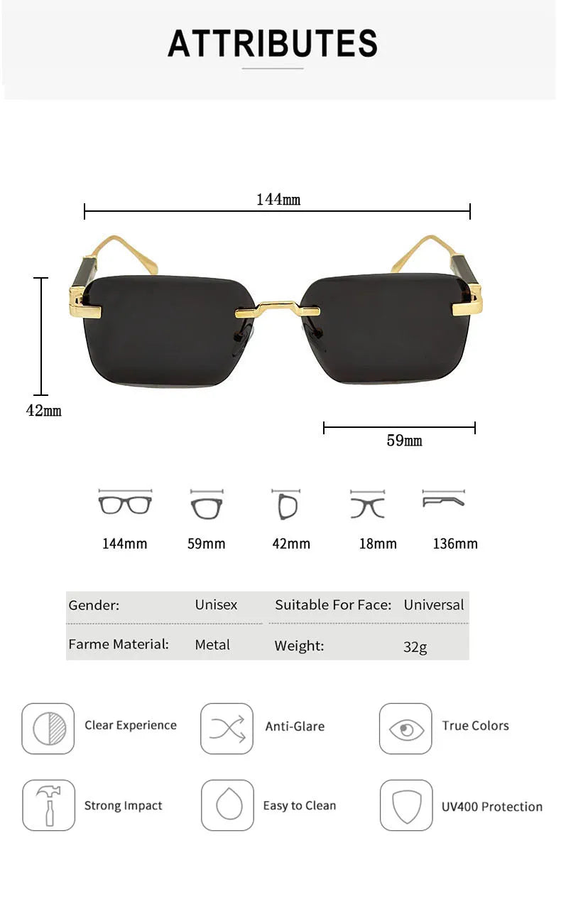New 2024 Square Sunglasses Women Trendy Vintage Designer Rimless Sunglasses For Men Vacation Fashion Glasses Lentes De Sol Mujer