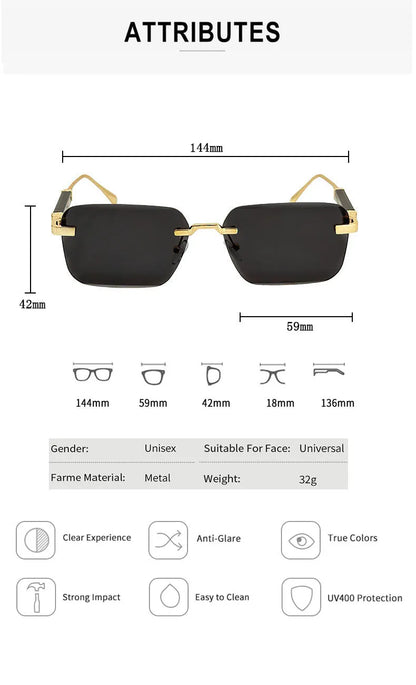 New 2024 Square Sunglasses Women Trendy Vintage Designer Rimless Sunglasses For Men Vacation Fashion Glasses Lentes De Sol Mujer