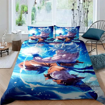 Cartoon/Anime Son Goku Dragon Ball Themed Printed Bedding Set: This soft and comfortable set includes a duvet cover and pillowca